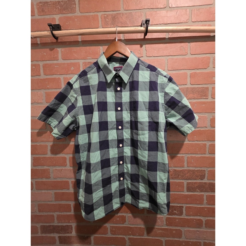 UNTUCKit Men's Short Sleeve Button-Up blue green plaid Cotton sku 63